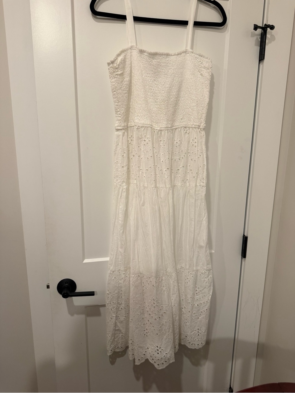 Japna White Eyelet Midi Sundress with Smocked Bodice